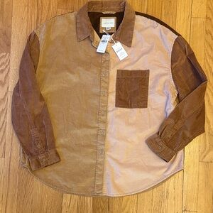 American Eagle Outfitters Patchwork Corduroy Shirt Jacket in Brown and Tan